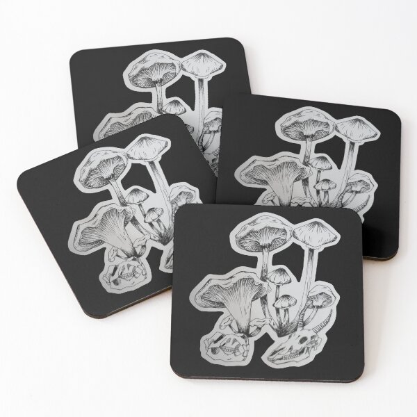 Item preview, Cross hatched ink skulls and mushrooms designed and sold by BirdWithHat.