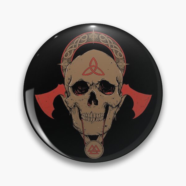 Item preview, Viking Skull Norse Triquetra Trinity Knot Valknut Axes Brown Red designed and sold by BluePagan.