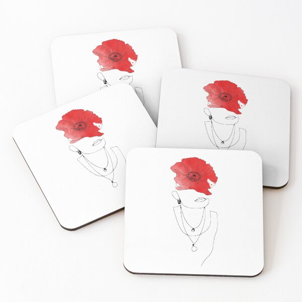 Item preview, Woman face drawing with a red poppy designed and sold by adiosmillet.