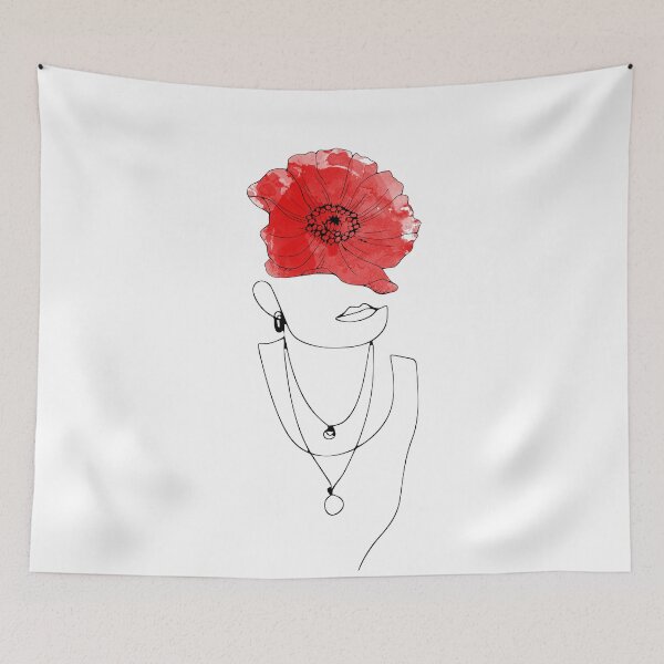 Item preview, Woman face drawing with a red poppy designed and sold by adiosmillet.