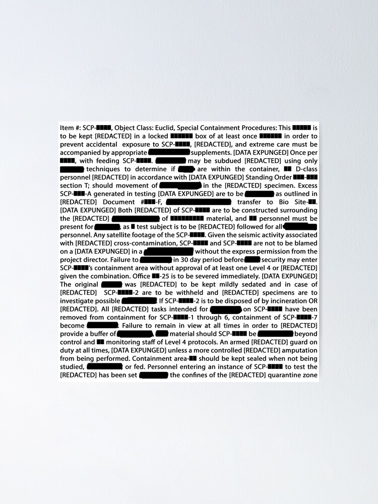 SCP Logo Document REDACTED Poster for Sale by ToadKingStudios