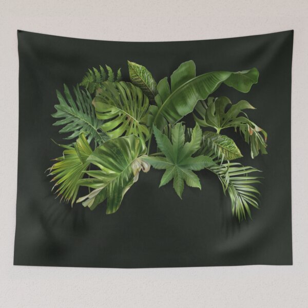 Item preview, Green Tropical Leaves on Black Background Minimalist designed and sold by WearWolfDesigns.