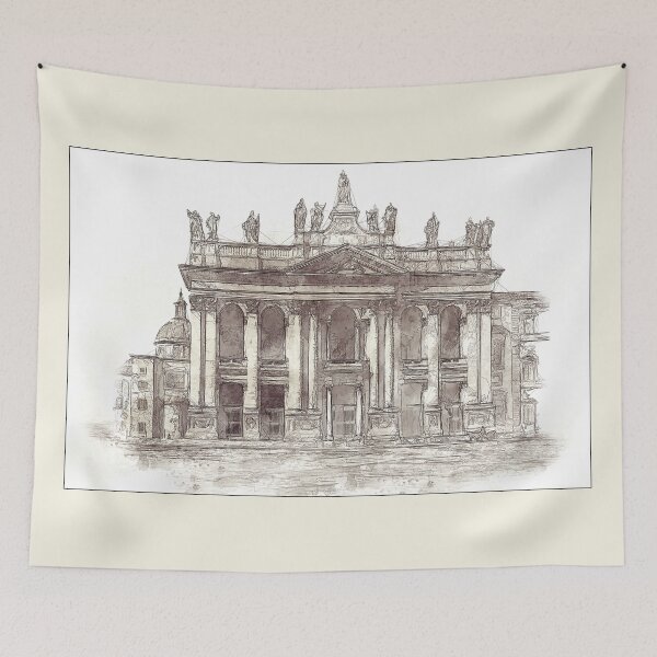 Item preview, Basilica of San Giovanni in Laterano - Rome, Italy - Sketch and Wash Style designed and sold by Retro Art Factory.