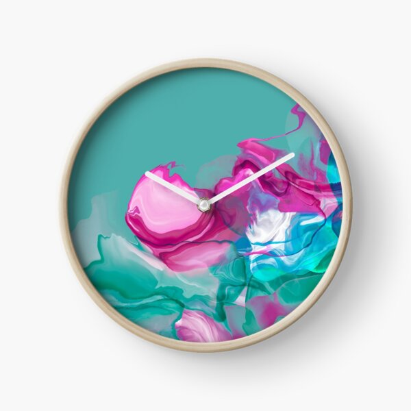Green Flow with Pink and Blue Ink   Clock