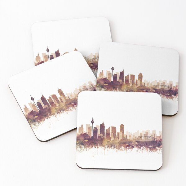 Item preview, Sydney Skyline Watercolor Orange Purple by Zouzounio Art designed and sold by zouzounioart.