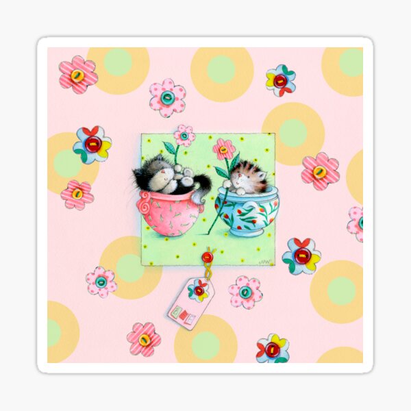 Cute Kittens in Plant Pots Sticker