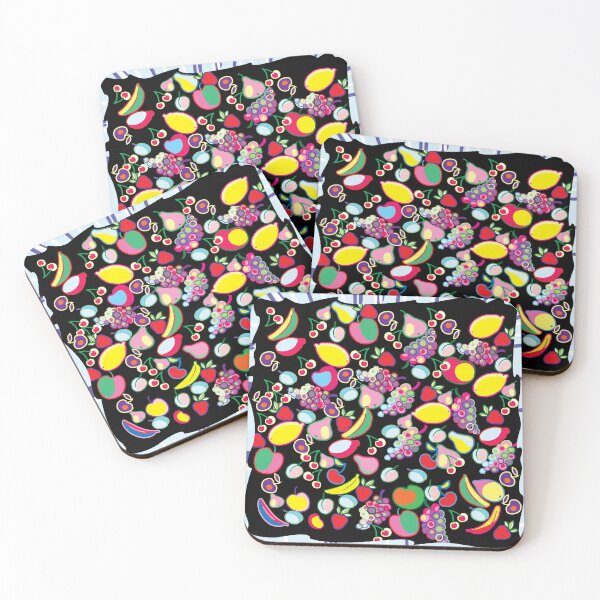 Item preview, frutas brillantes decorativas, doodle, sobre un fondo negro designed and sold by sonaadalian.