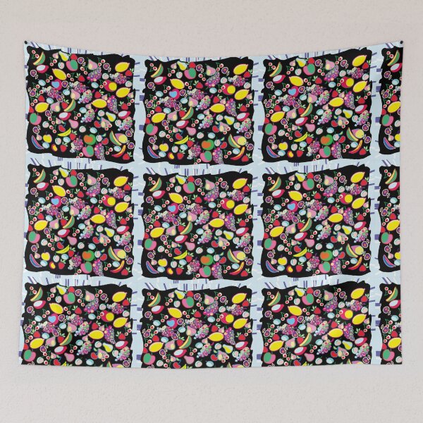 Item preview, decorative bright fruits, doodle, on a black background designed and sold by sonaadalian.