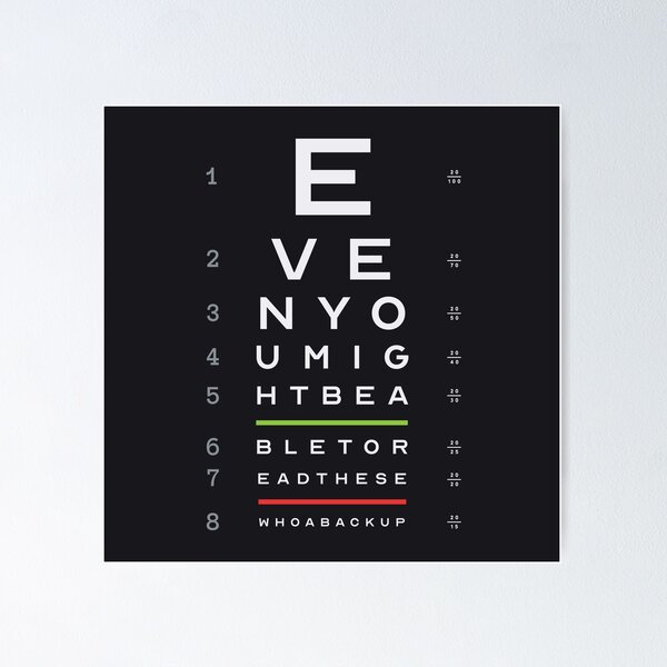 Eye Exam Chart Vision Eye Test Chart Snellen Eye Charts For Eye Exams 20  Feet Symbol Novelty Medical Wall Occluder Vision Thick Paper Sign Print  Picture 8x12 - Poster Foundry