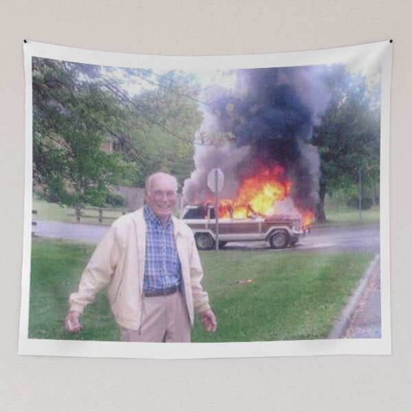 Item preview, Grandpa and Burning Car Meme designed and sold by chaoticvibes.