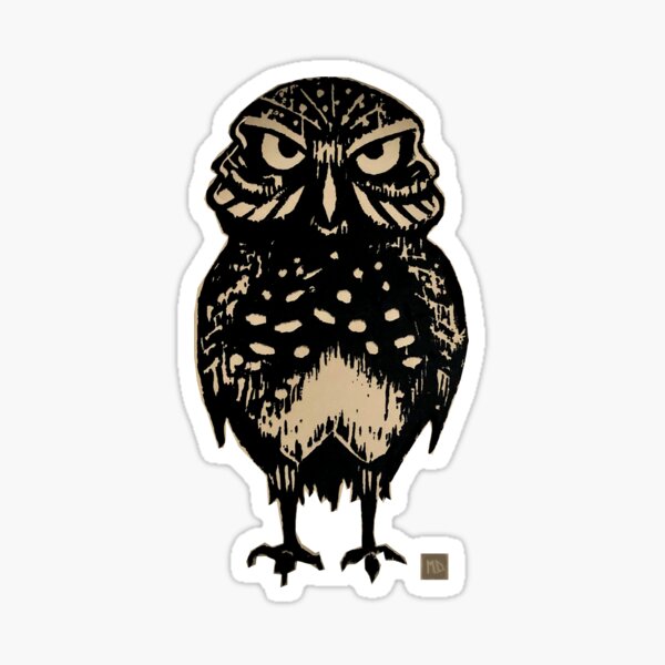 Burrowing Owl Wood Cut Print - Silhouette Sticker