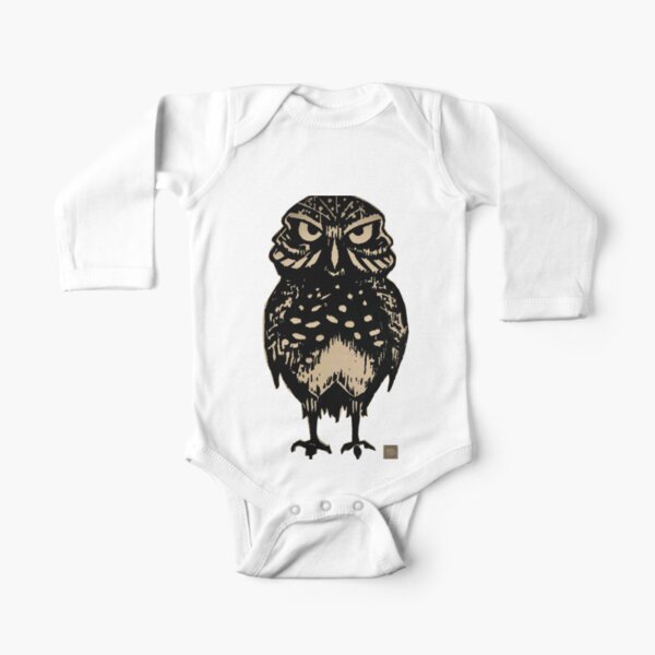 Burrowing Owl Wood Cut Print - Silhouette Long Sleeve Baby One-Piece