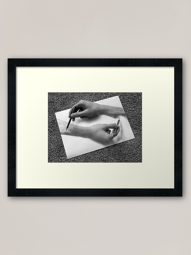 Mc Escher Drawing Hands Framed Art Print By Thesilentbadger Redbubble