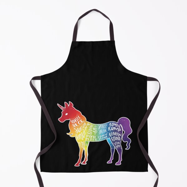 Artikelvorschau, Regenbogen-Einhorn auf Schwarz - Fantasy-Metzger - Fleischstücke entworfen und verkauft von AliceQuinn.