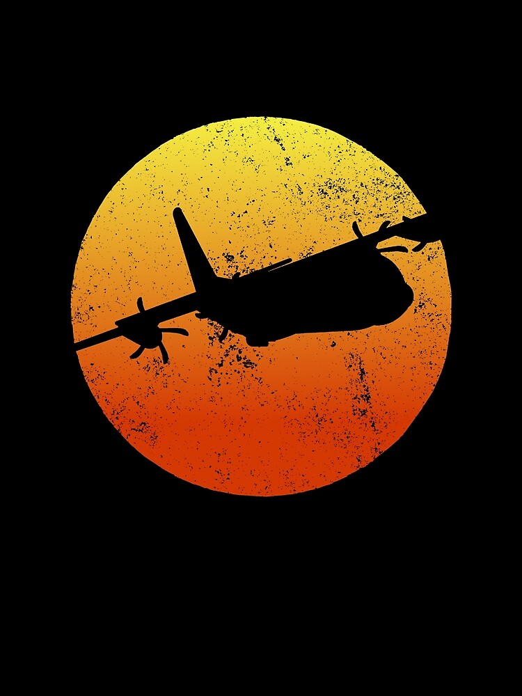 Thumbnail 3 von 3, Tuch, C-130 Hercules Silhouette Retro Sunset Airplane Flying C130 Gear designt und verkauft von DynamicDesign.