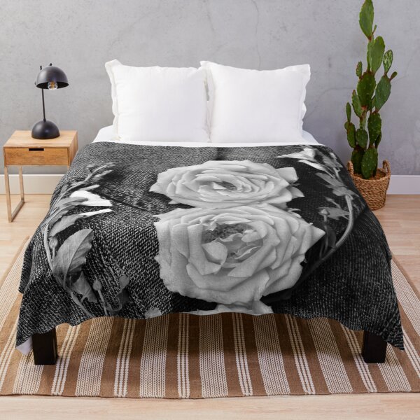 Item preview, White roses on dark denim cloth designed and sold by CatCarrot.