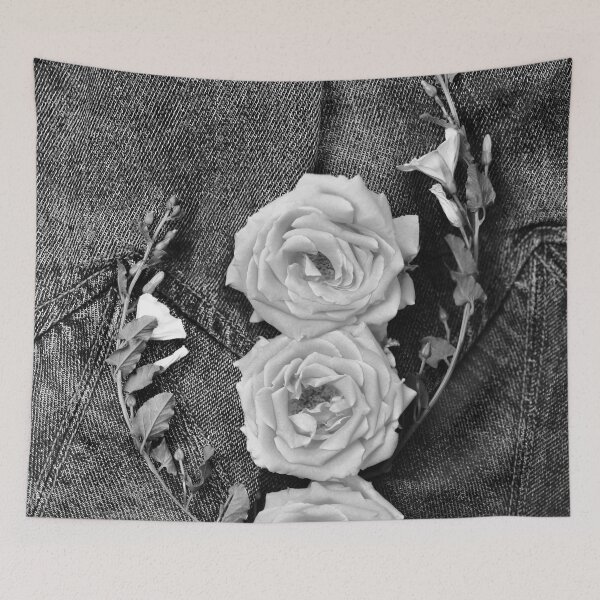 Item preview, White roses on dark denim cloth designed and sold by CatCarrot.