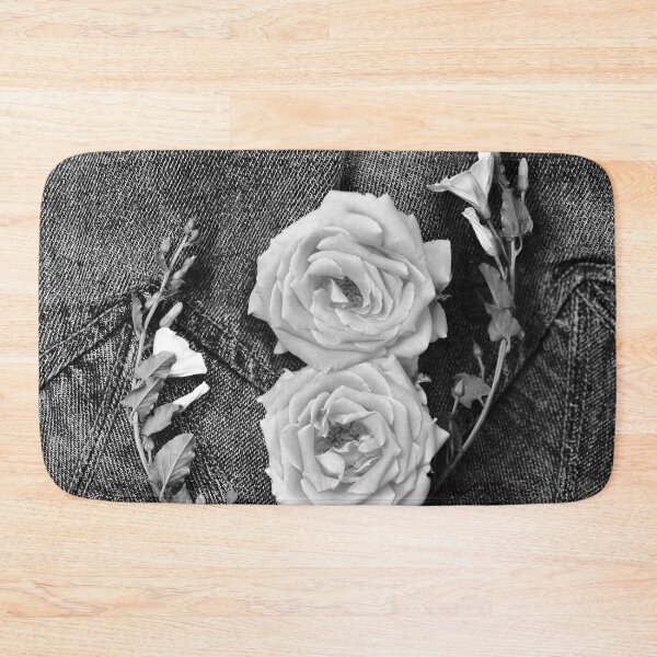 Item preview, White roses on dark denim cloth designed and sold by CatCarrot.