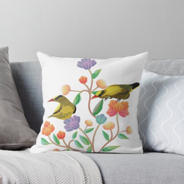 Aperçu de l'œuvre Deux oiseaux jaunes debout sur une branche de fleurs colorées. créée et vendue par WeeraS.
