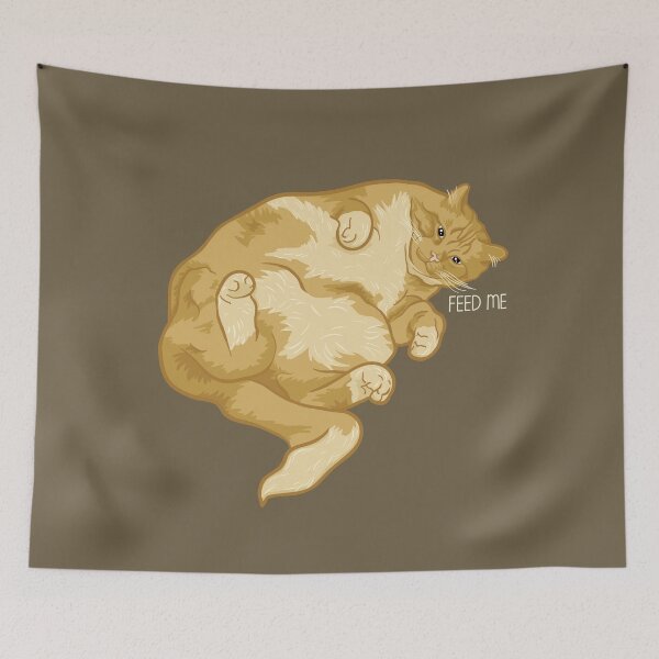 Item preview, Feed Me, Fat Cat, Funny Cats, Cat Lover, Cute Chubby Cat, Digital Illustration designed and sold by AlmightyClaire.