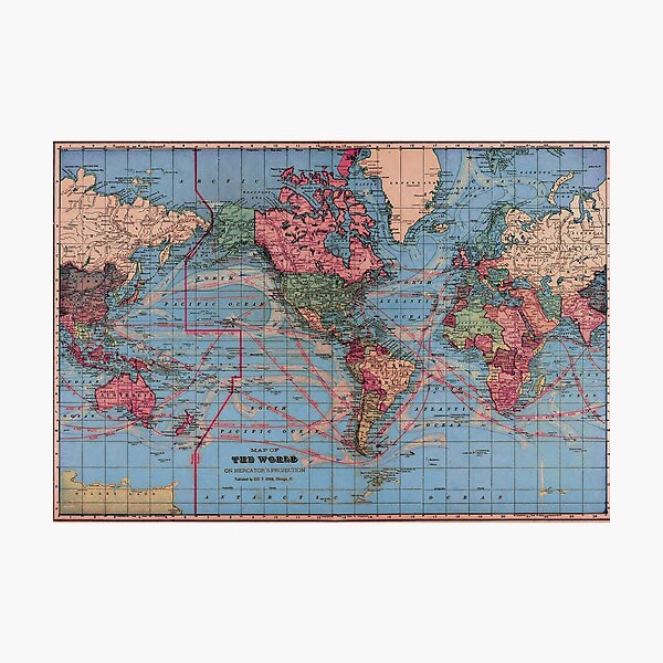 Item preview, Unique Vintage World Map (Australia is on the left) designed and sold by kookakate.