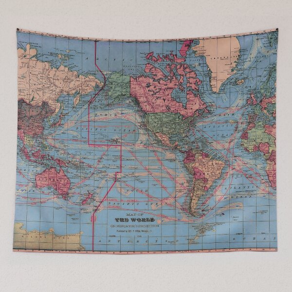 Item preview, Unique Vintage World Map (Australia is on the left) designed and sold by kookakate.