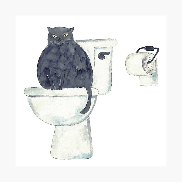 Black Cat toilet Painting Wall Poster Watercolor Photographic Print