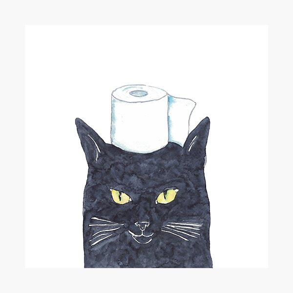 Black Cat toilet paper Painting Wall Poster Watercolor Photographic Print