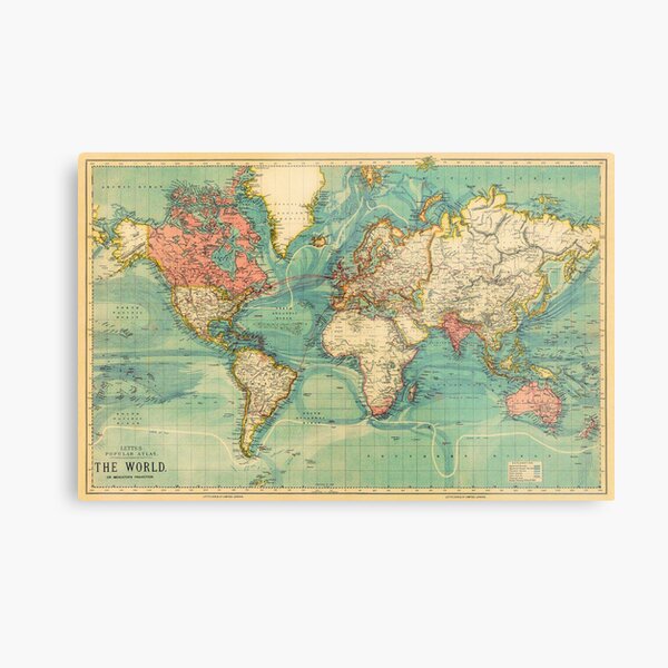 Vintage Map of The World 1883 Metal Print