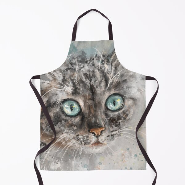 Item preview, Chaotic Painting of a Grey and White Cat with Gorgeous Light Blue Eyes designed and sold by ibadishi.