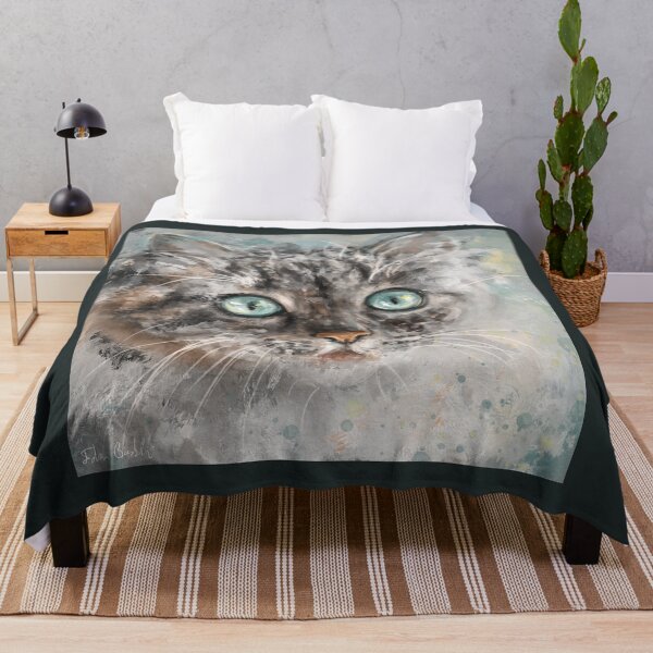 Item preview, Chaotic Painting of a Grey and White Cat with Gorgeous Light Blue Eyes designed and sold by ibadishi.