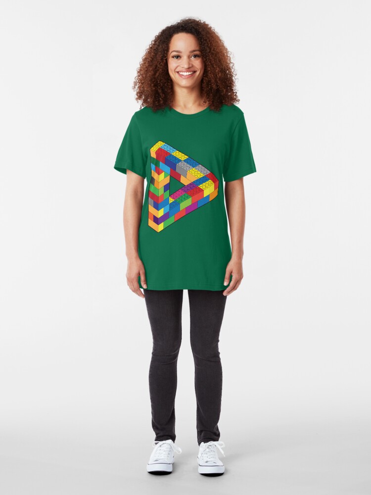 Alternate view of Play with Me: Lego Penrose Toy Triangle Impossible Object Illusion Slim Fit T-Shirt