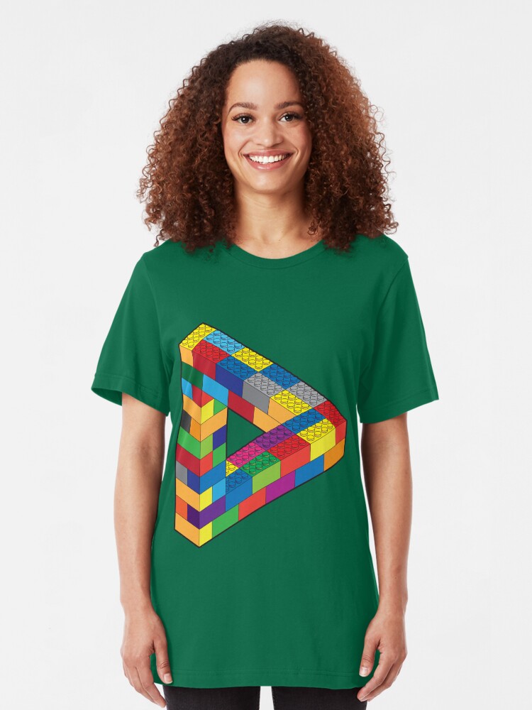 Alternate view of Play with Me: Lego Penrose Toy Triangle Impossible Object Illusion Slim Fit T-Shirt