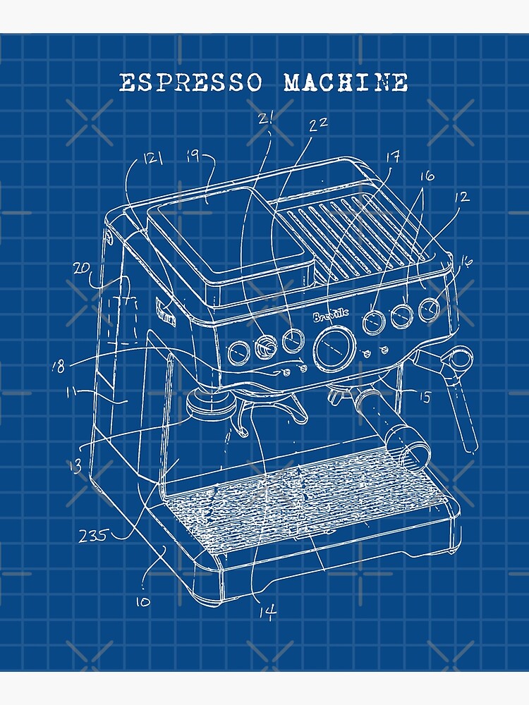 "Espresso Machine Technical Drawing Patent Blueprint" Poster for Sale