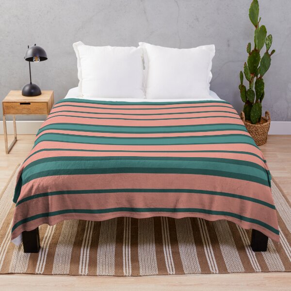 Artikelvorschau, Living Coral Teal und Light Teal gestreiftes Wohndekor entworfen und verkauft von BelettePatterns.