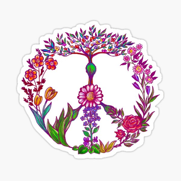 Peace & Flowers Watercolor Sticker