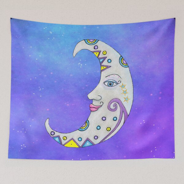 Item preview, Abstract White Crescent Moon With Face Galaxy Sky designed and sold by DeerSpirit.