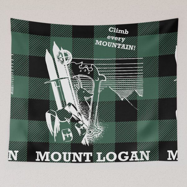 Item preview, Mount Logan 5959 m - Canadian St. Elias Mountain Range Mountaineering Poster - Climb Every Mountain - Forest Green Buffalo Plaid Background designed and sold by Vintage-TM.