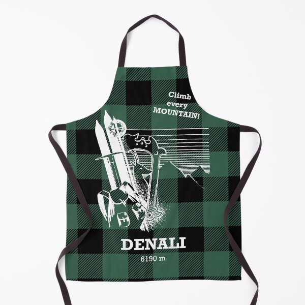 Item preview, Denali 6190 m - Alaska Range Denali National Park Mountaineering Poster - Climb Every Mountain - Forest Green Buffalo Plaid Background designed and sold by Vintage-TM.