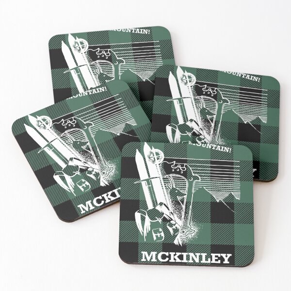 Item preview, Mount Mckinley 6190 m - Alaska Range Denali National Park Mountaineering Poster - Climb Every Mountain - Forest Green Buffalo Plaid Background designed and sold by Vintage-TM.