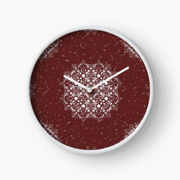 Chic embroidery pattern on red wine red Clock