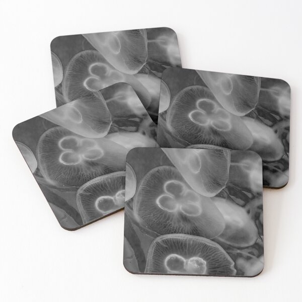 Item preview, Jellyfish Aurelia aurita black and white translucent color and dark background designed and sold by Artsy Boulevard.