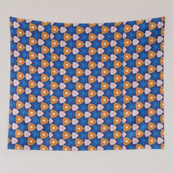 Artikelvorschau, orange blauer und weißer Blockdruck entworfen und verkauft von ritusdesigns.