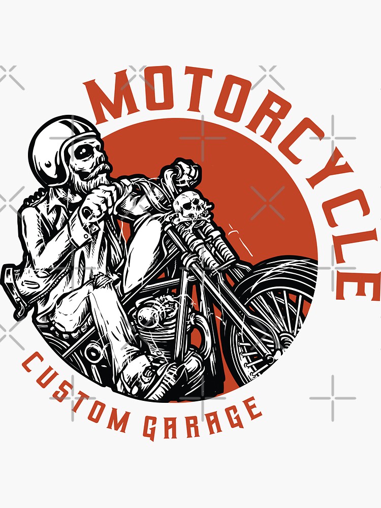 Sticker for Sale mit Motorrad-Custom-Garage, Mann reitet Chopper,  Totenkopf von thesmokeydogs