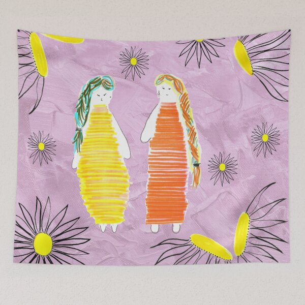 Item preview, Dolls And Daisies Hand Drawn Purple Wash Background designed and sold by H3designs.