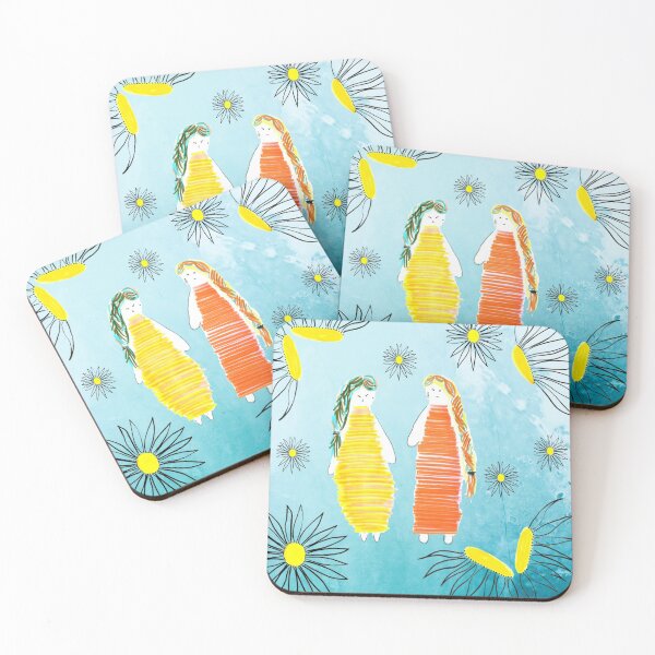 Item preview, Dolls And Daisies Hand Drawn Blue Wash Background designed and sold by H3designs.