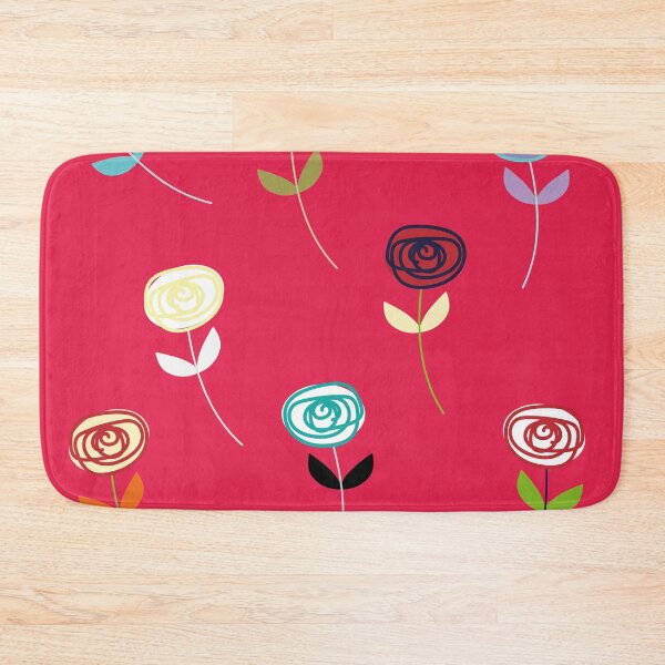 Item preview, Little Rose, cute multi-colour flower icons on dark coral pinky red designed and sold by Susan Marie Williams.