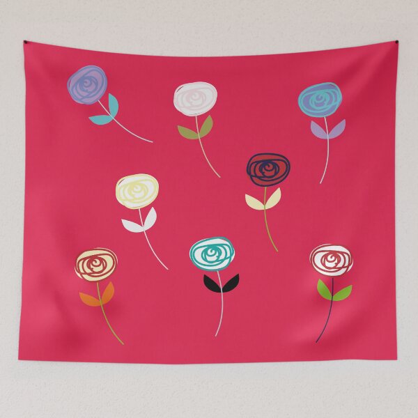 Item preview, Little Rose, cute multi-colour flower icons on dark coral pinky red designed and sold by Susan Marie Williams.