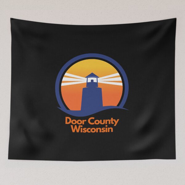 Item preview, Door County Wisconsin Small Lighthouse Orange Blue Sunset Wave Graphic Drawing Design Lake Michigan Travel Vacation Camping Version 3 designed and sold by fineartprints1.