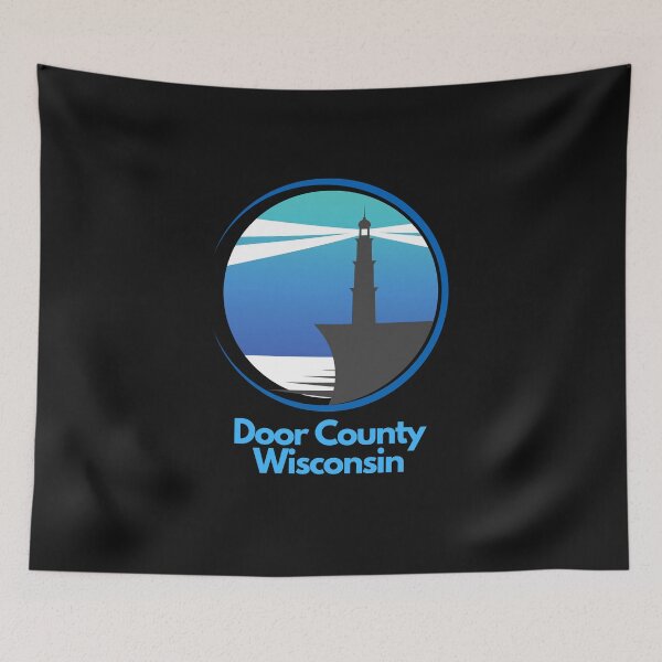 Item preview, Door County Wisconsin Night Lighthouse Green Blue Sunset Waves Graphic Drawing Design Lake Michigan Travel Vacation Camping designed and sold by fineartprints1.